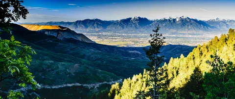Looking east from Butterfield Canyon, above Herriman, across the Salt Lake Valley to the snow-capped Wasatch