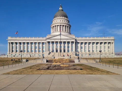 The Utah State Capitol in Salt Lake City under a clear blue sky