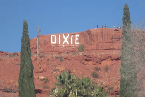 The DIXIE letters on the red Sugarloaf rock above St. George