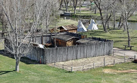 The Fort Buenaventura replica stockade beside the Weber River, just east of West Haven