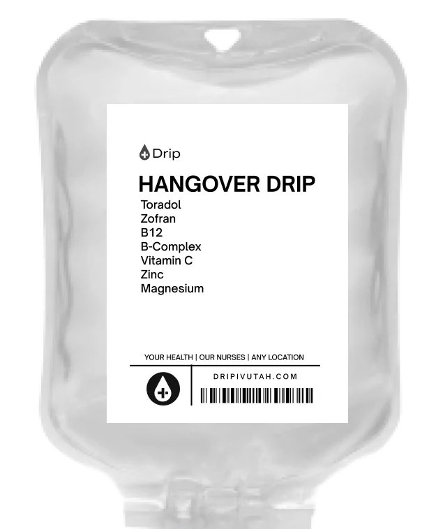 Hangover IV bag with list of ingredients for the hangover drip