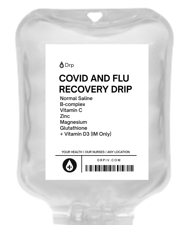 IV bag icon with Covid and Flu IV ingredients