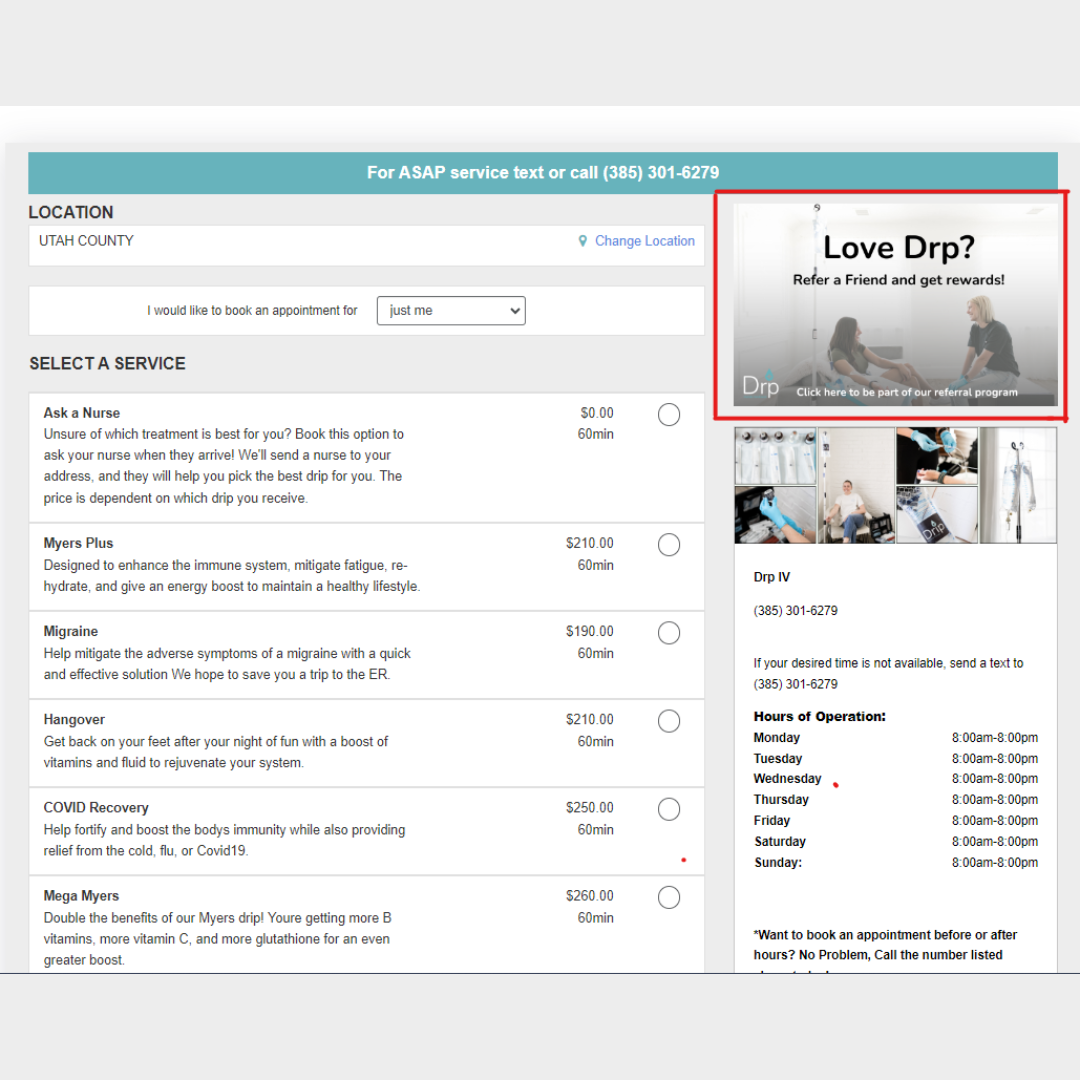 Image directing user to where the referral program image is on the booking page