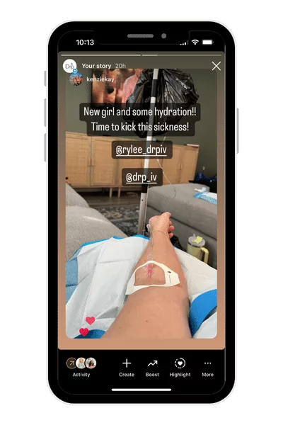 image of a social post shared about Drp IV therapy in a phone frame