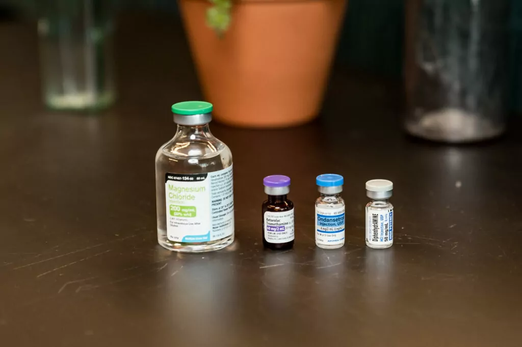 Vitamin vials for a migraine infusion therapy drip