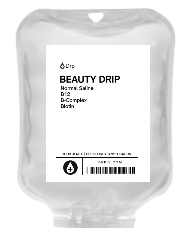 Beauty IV ingredients on an IV bag graphic